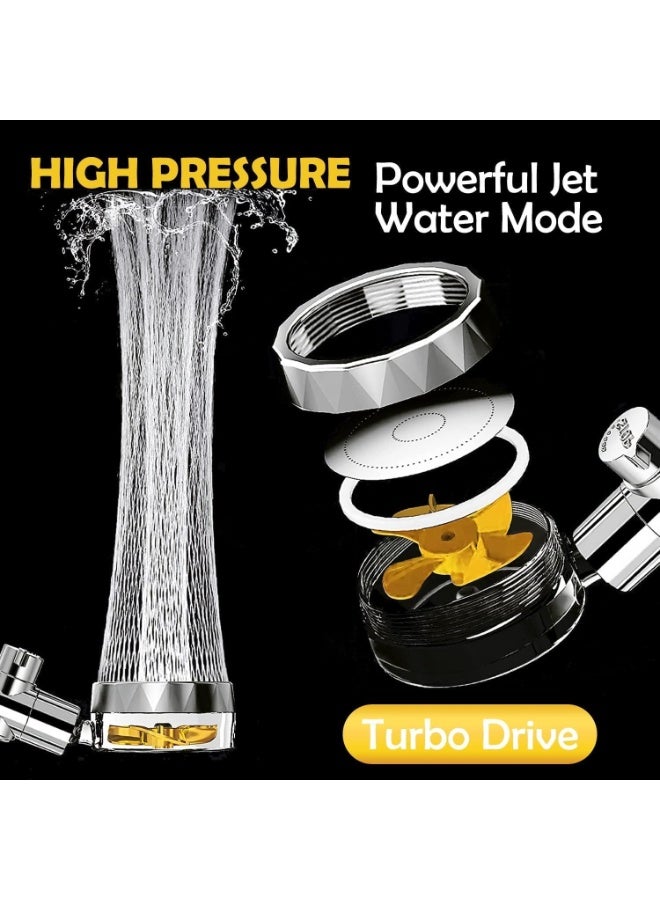 رأس دش توربيني دوار 360 درجة - رأس دش فضي قابل للفصل موفر للمياه | تصميم نفاث مائي عالي الضغط للاستخدام المنزلي والفندقي | رذاذ قابل للتعديل وسهل التركيب - Image 3