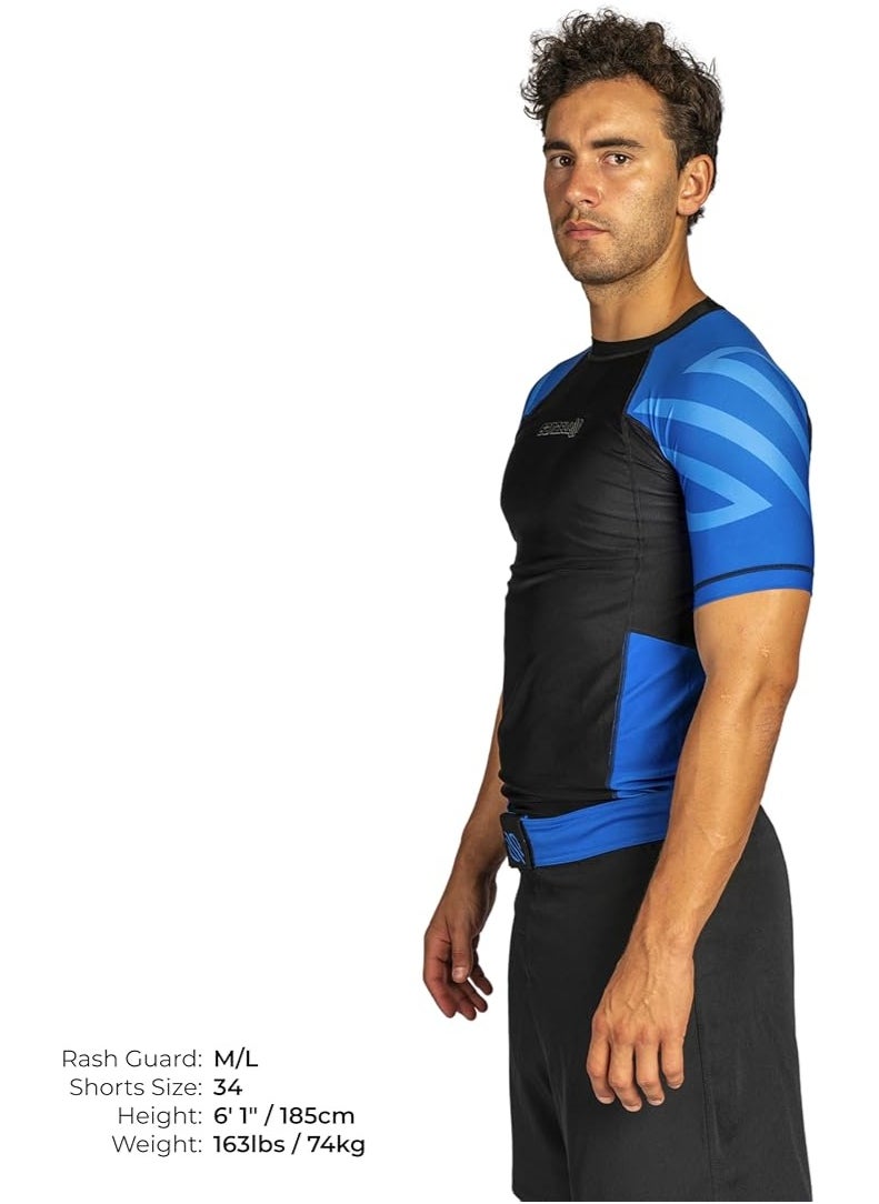 Sanabul  - Essential Short Sleeve Compression Shirt For Men | Mma Wrestling Jiu Jitsu Bjj Base Layer Rash Guard | Workout Men'S Compression Shirt (2X-Large, Blue) - Image 1