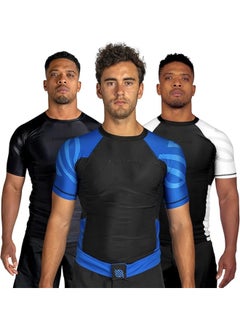 Essential Short Sleeve Compression Shirt For Men | Mma Wrestling Jiu Jitsu Bjj Base Layer Rash Guard | Workout Men'S Compression Shirt (2X-Large, Blue)