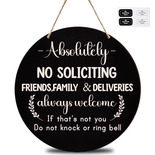 Longan Craft No Soliciting Sign for House Front Door, 10" Wooden Funny No Soliciting Sign for House with Stickers for Not Ring Doorbell House Welcome No Solicitors Signs for Office Home Business - Image 1