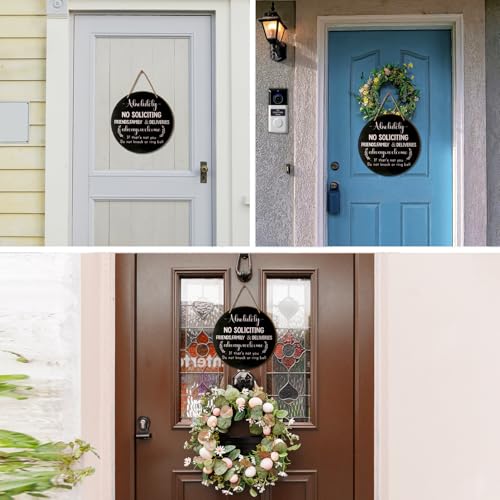 Longan Craft No Soliciting Sign for House Front Door, 10" Wooden Funny No Soliciting Sign for House with Stickers for Not Ring Doorbell House Welcome No Solicitors Signs for Office Home Business - Image 5