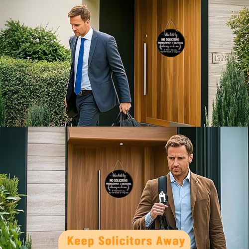 Longan Craft No Soliciting Sign for House Front Door, 10" Wooden Funny No Soliciting Sign for House with Stickers for Not Ring Doorbell House Welcome No Solicitors Signs for Office Home Business - Image 4