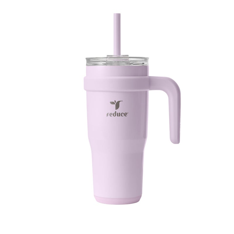 REDUCE 24 oz Stainless Steel Tumbler with Handle DualWall Vacuum Insulated Travel Mug SweatProof Lid Reusable Straw Keeps Drinks Cold for 24 Hrs Fits Cupholders Dishwasher Safe Lilac Bud