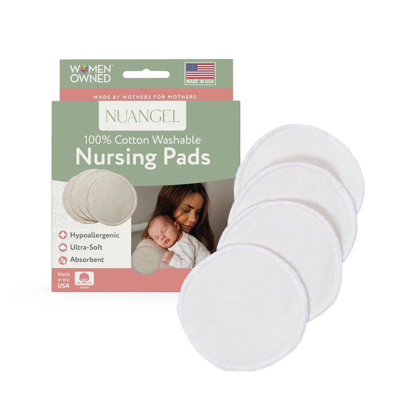 NuAngel 100% Cotton Washable Nursing Pads for Breastfeeding, Reusable & Breathable Leak Protection – 8 Pack (Natural) - Image 1