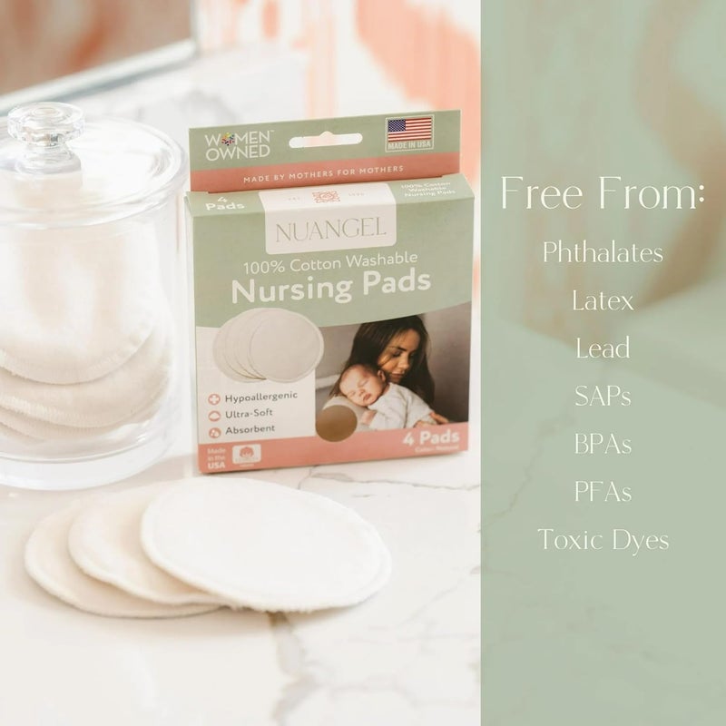 NuAngel 100% Cotton Washable Nursing Pads for Breastfeeding, Reusable & Breathable Leak Protection – 8 Pack (Natural) - Image 5