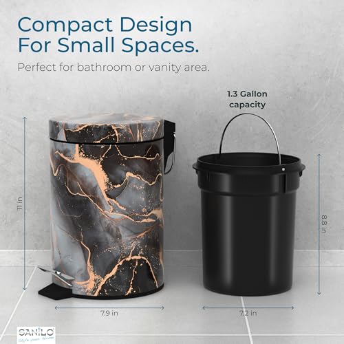 Sanilo Small Bathroom Trash Can with Lid [1.3 Gallon], Lidded Tiny Trashcan for Garbage, Mini Metal Bin with Soft Closing Mechanism, Bath Room Accessoire Wastebin with Inner Bucket (Marble Abstract) - Image 5