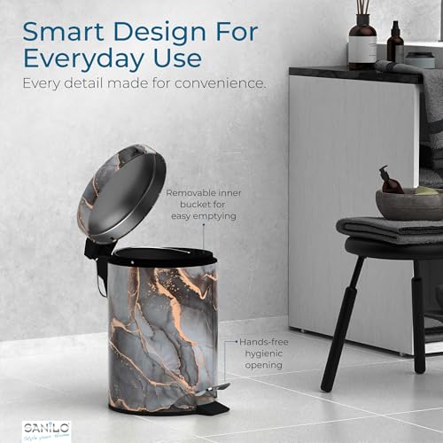 Sanilo Small Bathroom Trash Can with Lid [1.3 Gallon], Lidded Tiny Trashcan for Garbage, Mini Metal Bin with Soft Closing Mechanism, Bath Room Accessoire Wastebin with Inner Bucket (Marble Abstract) - Image 4