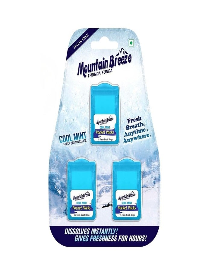 Mountain Breeze Sugar-Free Coolmint Fresh Breath Strips Blister Pack of 3x24Strips Each - Image 1