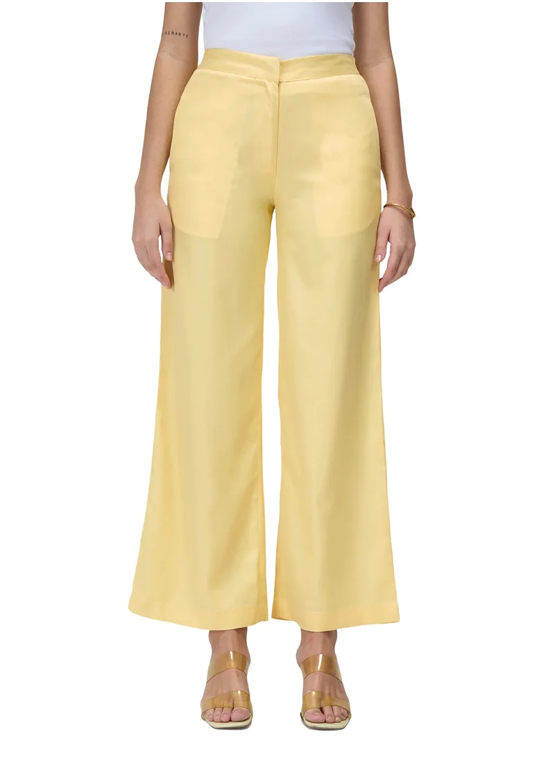 Salt Attire Women's Mid-Rise Wide Leg Trousers with Fly Front Zip Closure and Convenient Side Inseam Pockets Effortlessly Chic Pants for Formal and Professional Wear