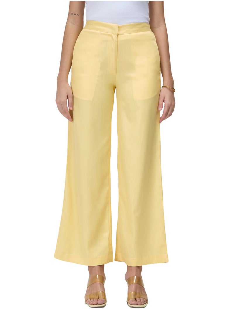 Salt Attire Women's Mid-Rise Wide Leg Trousers with Fly Front Zip Closure and Convenient Side Inseam Pockets Effortlessly Chic Pants for Formal and Professional Wear  - Image 1