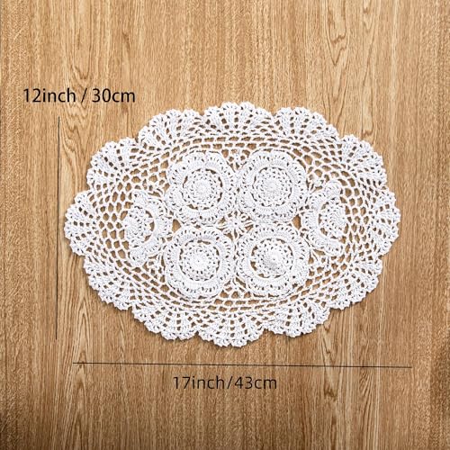 Eiyye 2-Pieces Handmade Cotton Crochet Doilies Oval Lace Table Crochet Placemats 12 x17inch, White - Image 2