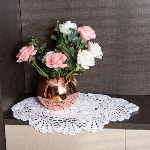 Eiyye 2-Pieces Handmade Cotton Crochet Doilies Oval Lace Table Crochet Placemats 12 x17inch, White - Image 4