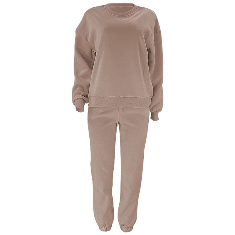 amropi Women's Pullover Tracksuit Fleece Sweatshirt Jogging Pants 2 Pieces Sweatsuits Brown, M - Image 4
