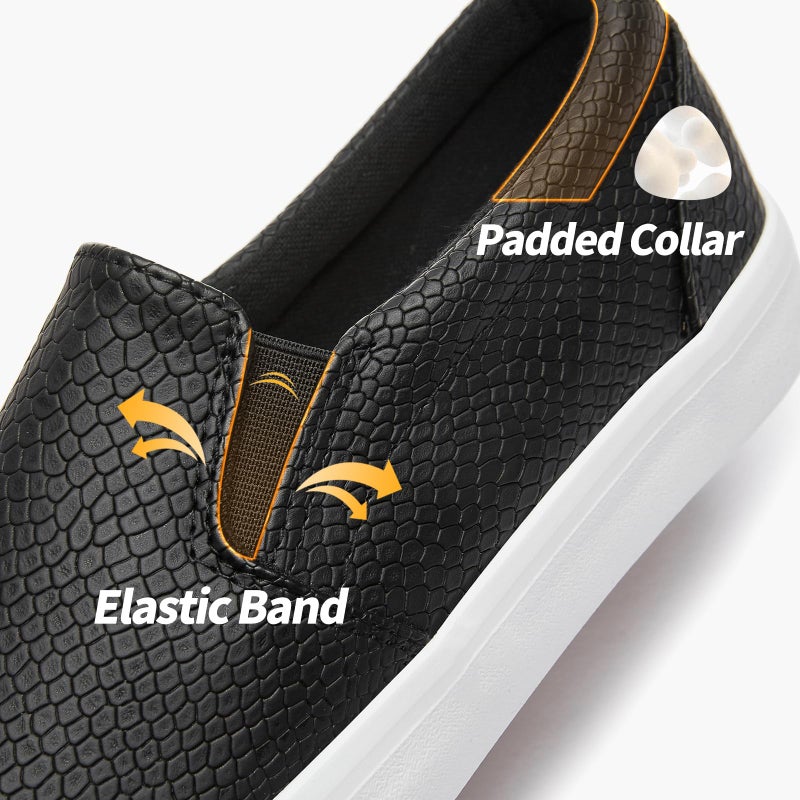 TUOPIN Womens Synthetic Leather Slip On Shoes,Padded Collar Slip on Sneakers for Women,Casual Loafers Walking Shoes(Black.US08.5) - Image 3