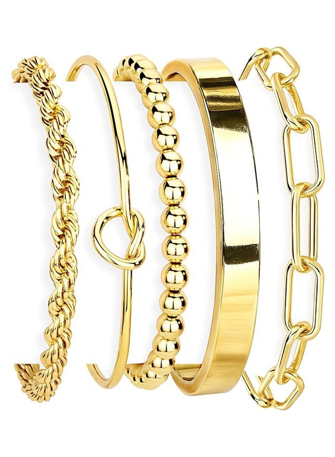 Lemon Gold Bracelets for Women Non Tarnish, 14K Gold Plated Chunky Cuff Bracelet, Stackable Gold Bangles Bracelet for Women Trendy Fashion - Image 1