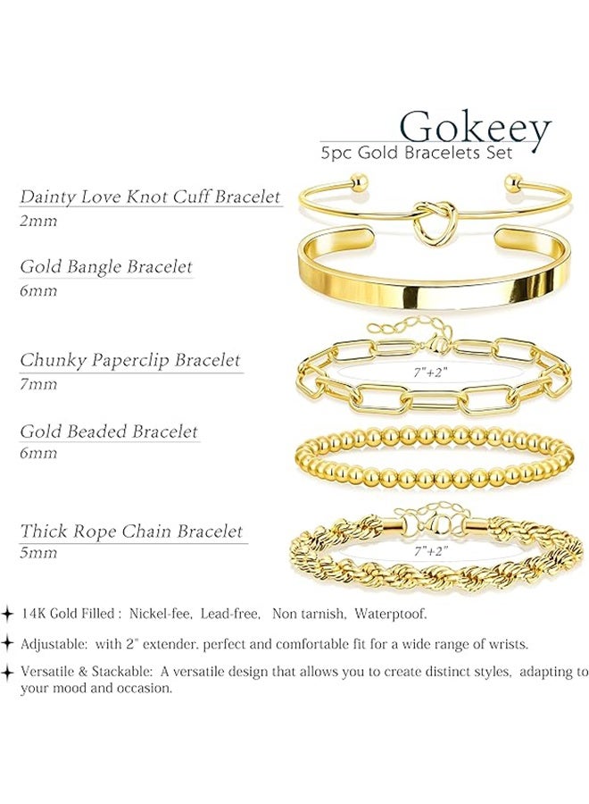 Lemon Gold Bracelets for Women Non Tarnish, 14K Gold Plated Chunky Cuff Bracelet, Stackable Gold Bangles Bracelet for Women Trendy Fashion - Image 5