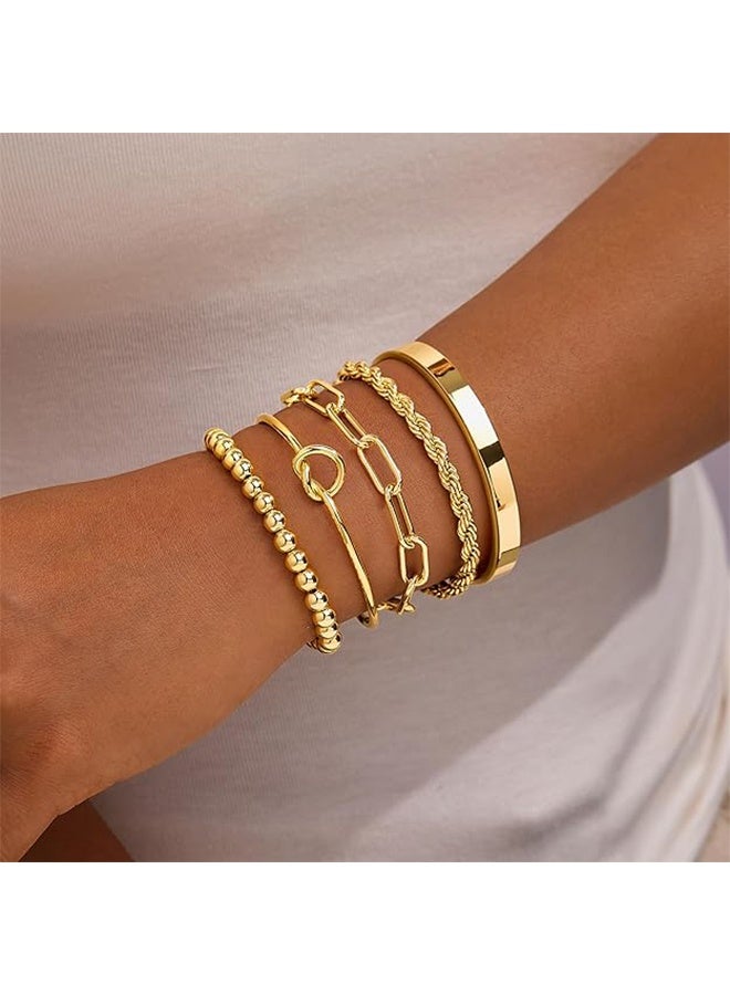 Lemon Gold Bracelets for Women Non Tarnish, 14K Gold Plated Chunky Cuff Bracelet, Stackable Gold Bangles Bracelet for Women Trendy Fashion - Image 3