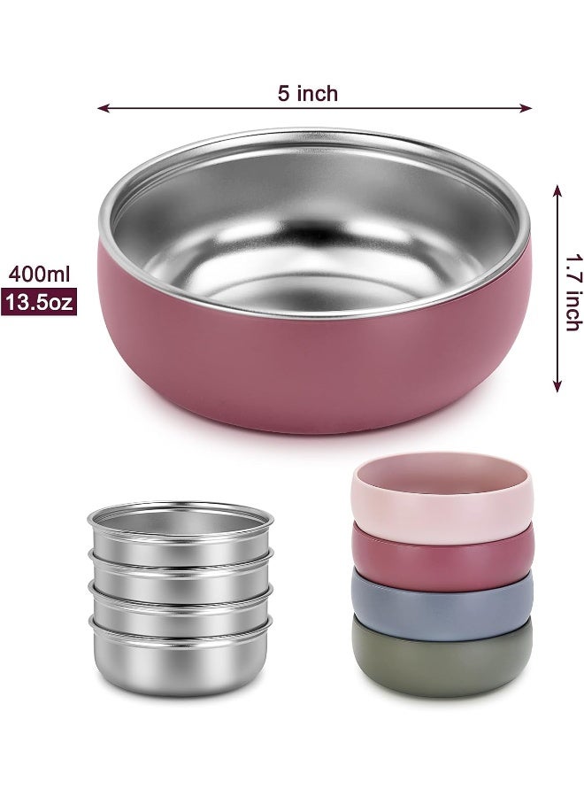 ShineMe 4 pack Baby Bowls, Stainless Steel Bowls for Kids with Removable Colorful Silicone Sleeve, Unbreakable Toddler Bowls for Soup, Cereal, Yogurt, Snacks... - Image 2