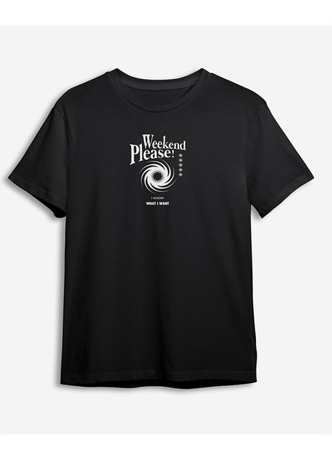 Black Text Printed Regular Cut T-shirt TMNSS24TS00239