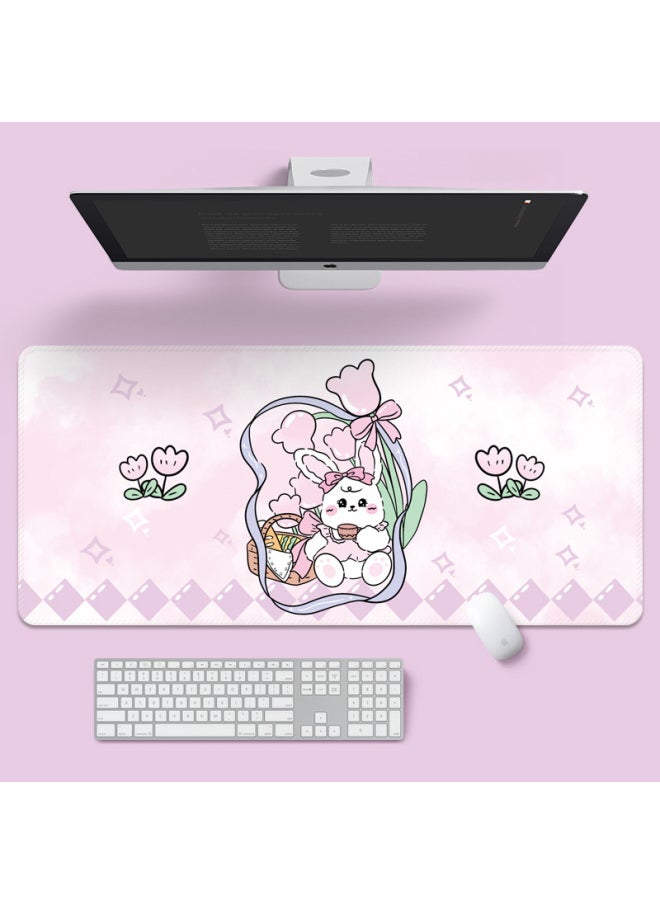 Small Free Child Cute Cartoon Table Pad Oversized Computer Keyboard Mouse Pad Girls Desktop Learning Office High Color Value-Color:900*400*2mm-Pattern:TU-Pink Flower Rabbit  - Image 1