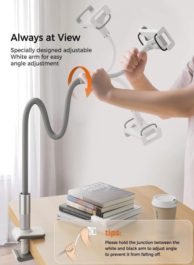 SAIJI Gooseneck Kindle Holder with Remote Page Turner, Tablet Holder for Bed, 100 cm Flexible Lazy Arm，Free Hands Kindle Accessories, Leather Tablet Stand for Reading in Bed, Gray - Image 3