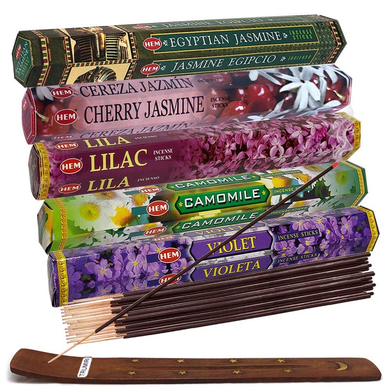 TRUMIRI Incense Sticks Variety Pack 13 5 Fragrances Egyptian Jasmine Cherry Jasmine Lilac Camomile Violet  100 Sticks 20 of Each with Holder