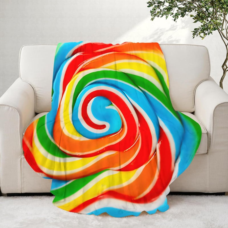 Abaysto Rainbow Lollipop Throw Blanket for Nursery Toddler Baby Kids Plush Round Food Blanket Gifts for Adults Boys, Girls 120CM - Image 5