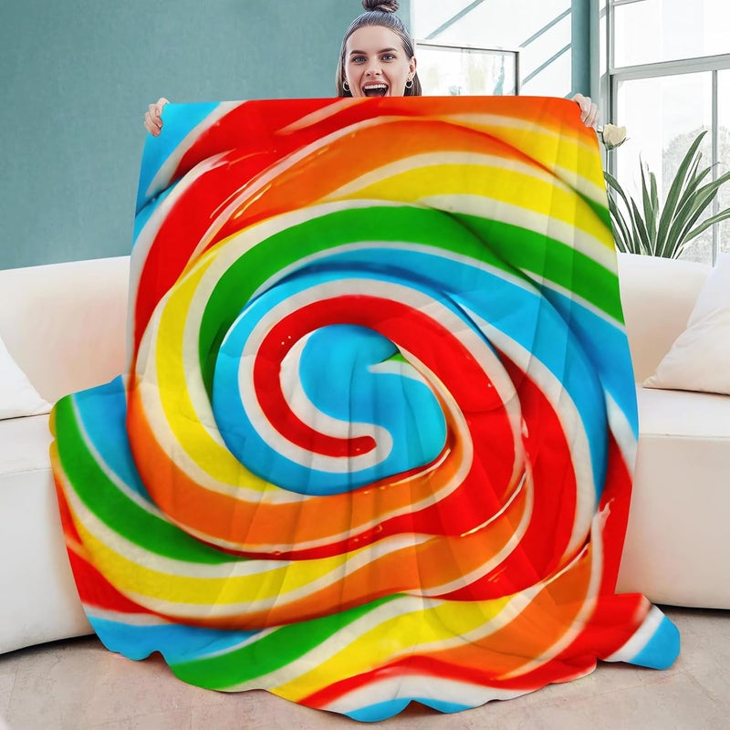 Abaysto Rainbow Lollipop Throw Blanket for Nursery Toddler Baby Kids Plush Round Food Blanket Gifts for Adults Boys, Girls 120CM - Image 2