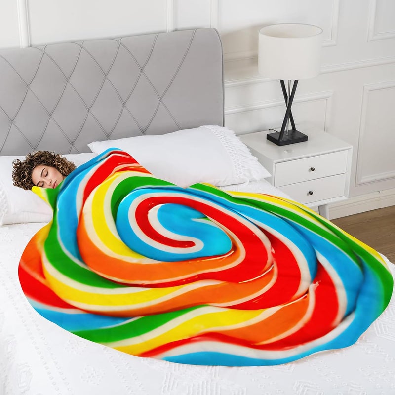 Abaysto Rainbow Lollipop Throw Blanket for Nursery Toddler Baby Kids Plush Round Food Blanket Gifts for Adults Boys, Girls 120CM - Image 3