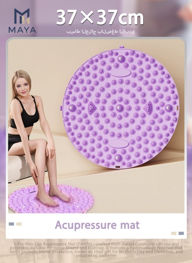 Maya 1-Pcs Non-Slip Acupressure Mat (Purple)—crafted from durable, non-slip silicone and polyester, suitable for home fitness and training. It features a foot massage function that helps promote blood circulation, makes an ideal gift for Mother's Day and Christmas, and requires no batteries - Image 1