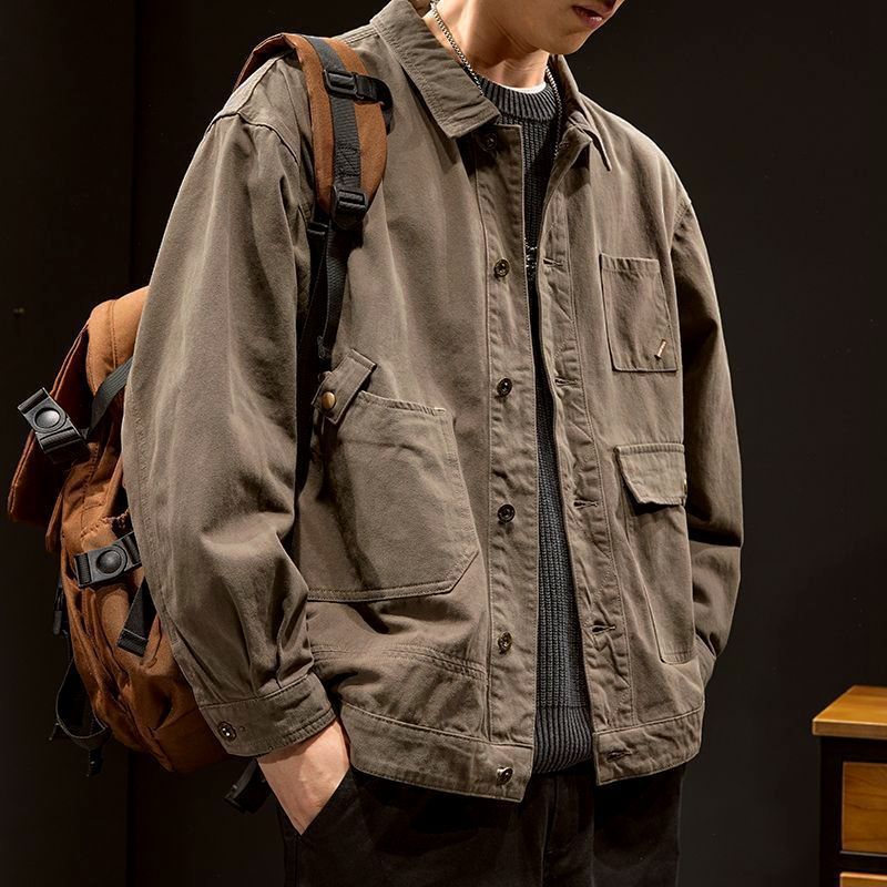 High-End Workwear Jacket For Men, Spring & Fall Trendy Brand Loose American Retro Lapel Jacket, Casual Handsome Denim Jacket - Image 1