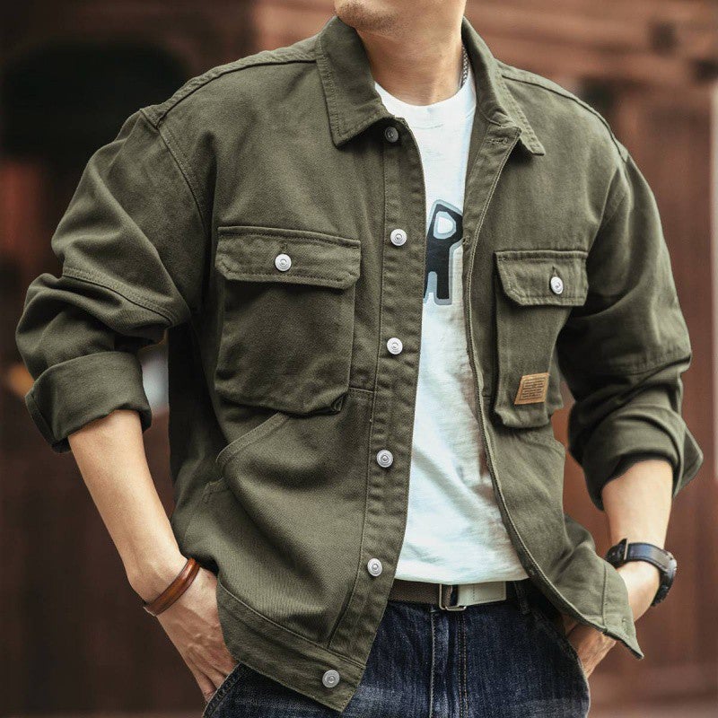 High-End Workwear Jacket For Men, Spring & Fall Trendy Brand Loose American Retro Lapel Jacket, Casual Handsome Denim Jacket - Image 3