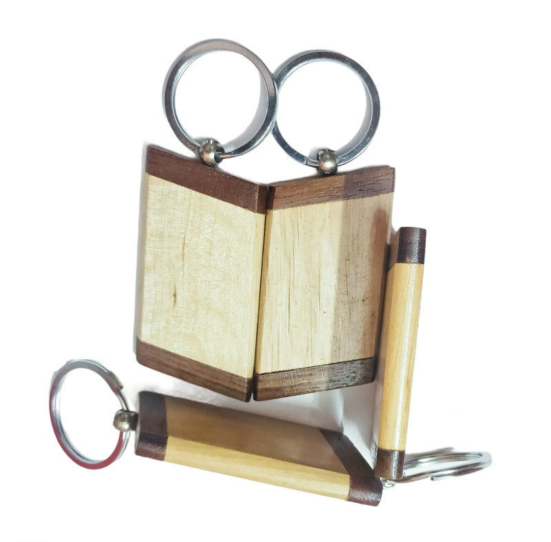 Kidultz Empty Wooden Keychain For Diy Projects - Laser Engravable, Printable & Writable Pack Of 10 Different Shapes (Crossed Rectangle Shapebrown) - Image 2