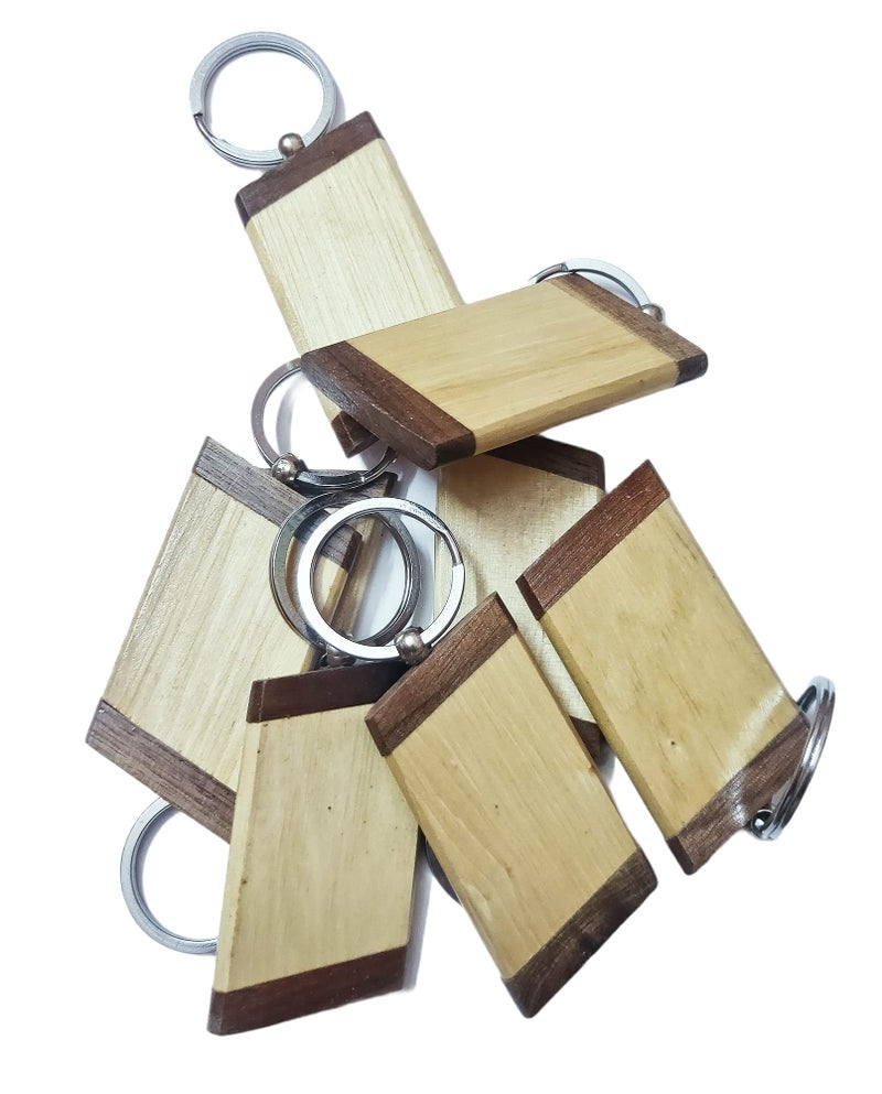 Kidultz Empty Wooden Keychain For Diy Projects - Laser Engravable, Printable & Writable Pack Of 10 Different Shapes (Crossed Rectangle Shapebrown) - Image 3