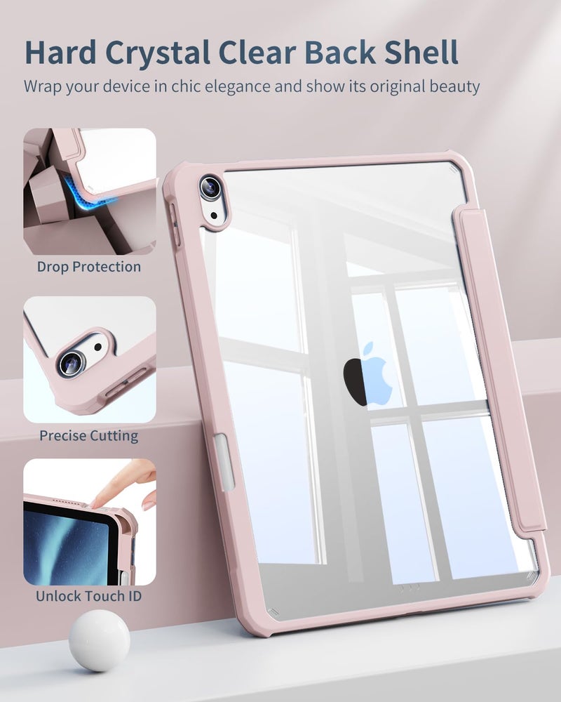 Aoub Case for iPad (A16) 11th Generation 11 inch 2025, iPad 10th Generation 10.9 inch 2022 with Pencil Holder, Clear Transparent Back Shell with Shockproof Cover, Auto Sleep/Wake, Pink - Image 2