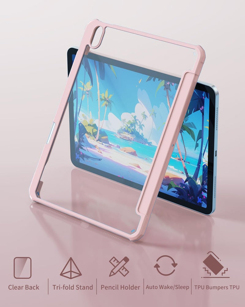 Aoub Case for iPad (A16) 11th Generation 11 inch 2025, iPad 10th Generation 10.9 inch 2022 with Pencil Holder, Clear Transparent Back Shell with Shockproof Cover, Auto Sleep/Wake, Pink - Image 1