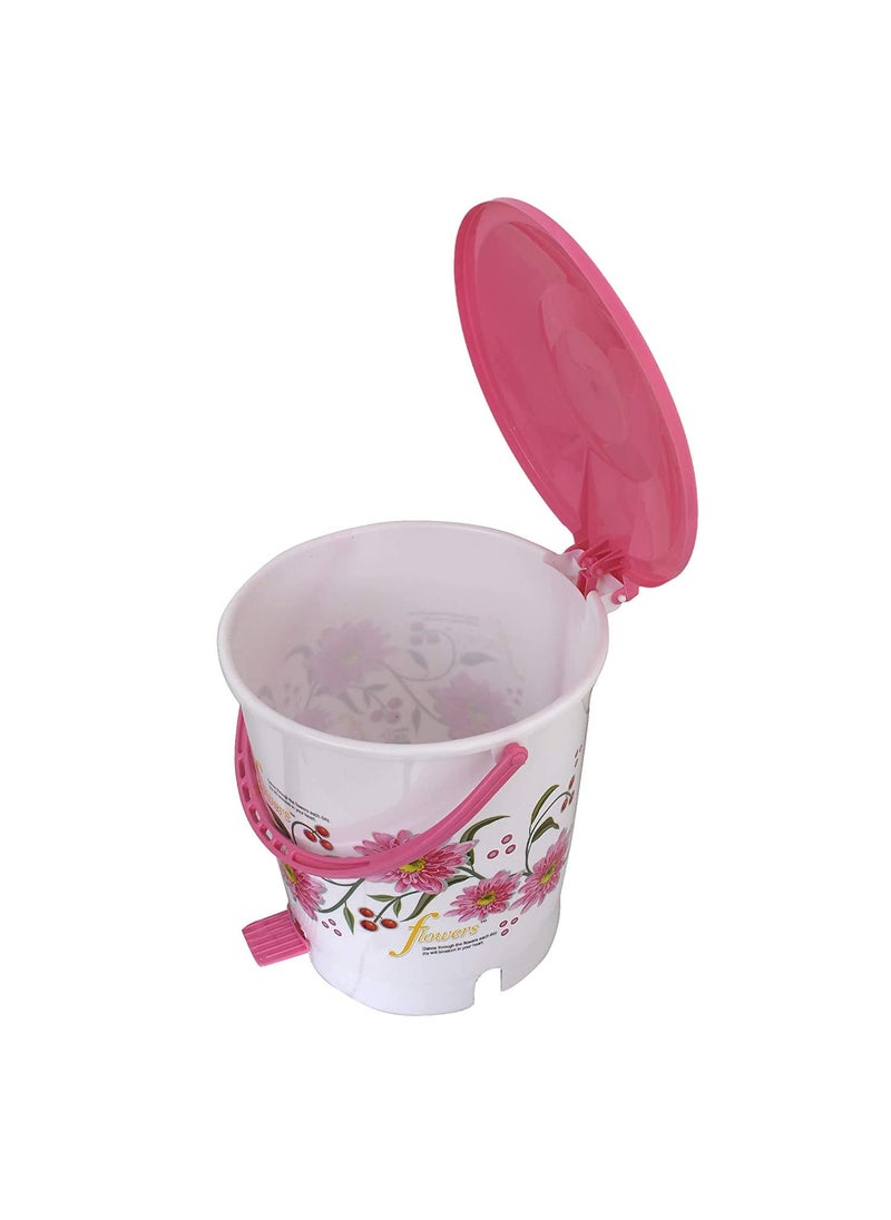 Kuber Industries Kuber Industries Flower Print Plastic StepOn Garbage Waste DustbinRecycling Bin with Lid for Home Office Factory 10 Liters PinkKUBMART10940  - Image 5