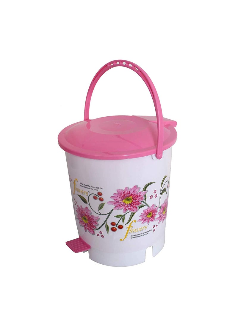 Kuber Industries Kuber Industries Flower Print Plastic StepOn Garbage Waste DustbinRecycling Bin with Lid for Home Office Factory 10 Liters PinkKUBMART10940  - Image 2