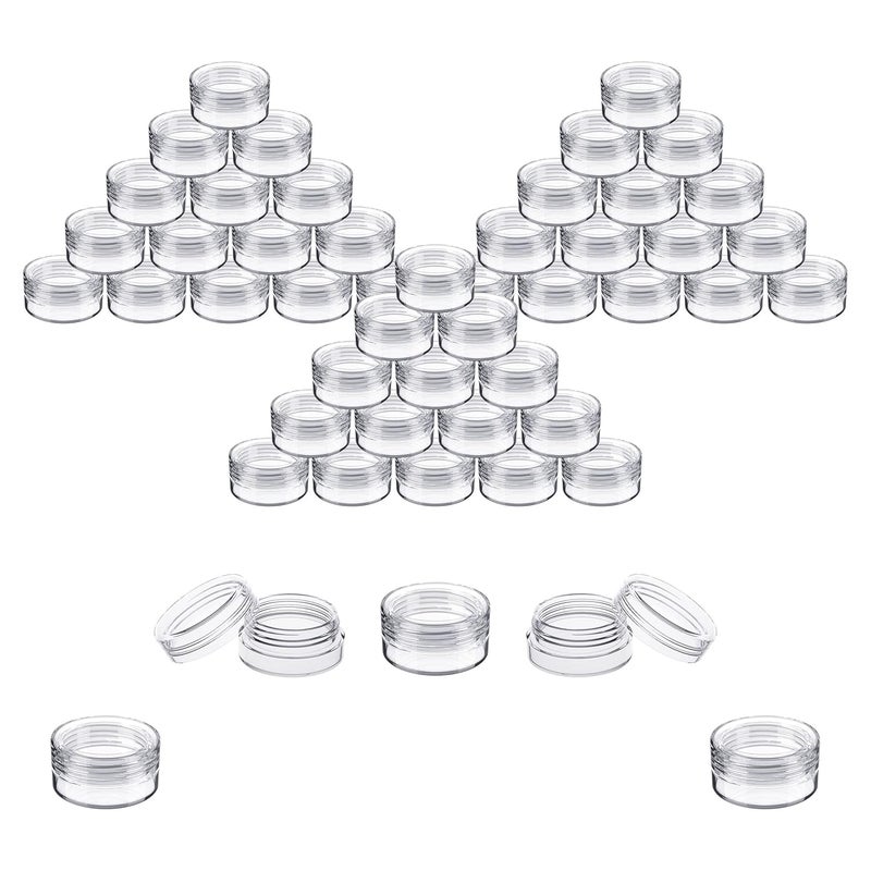 Houseables 3 Gram Jar, 3 ML, Clear, 50 Pk, BPA Free, Cosmetic Sample Empty Container, Plastic, Round Pot, Screw Cap Lid, Small Tiny 3g Bottle, for Make Up, Eye Shadow, Nails, Powder, Paint, Jewelry