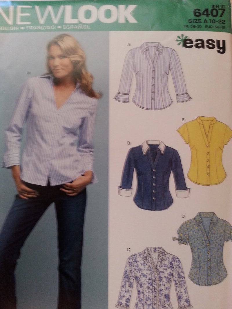New Look Sewing Pattern 6407 Misses Tops Size A 10121416182022