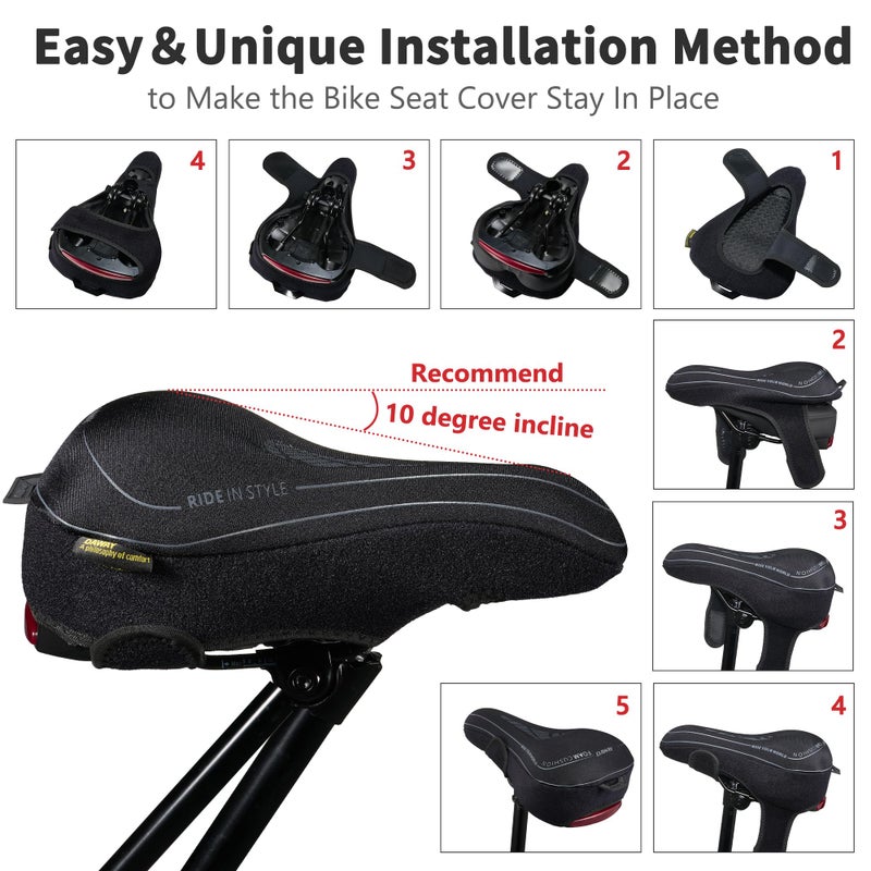 DAWAY C7 Comfortable Narrow Bike Seat Cover - Soft Memory Foam Padded Exercise Bicycle Seat Cushion for Men Women Kids, Fits for Peloton, Stationary, Mountain Road Bike Saddle, 11 x 8 Inches - Image 5
