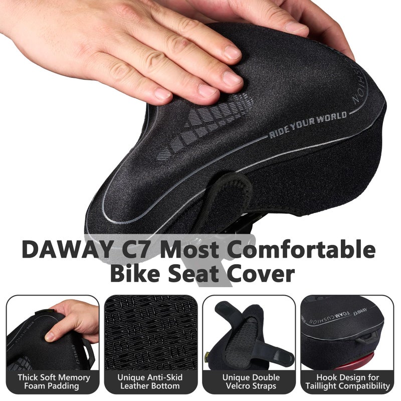 DAWAY C7 Comfortable Narrow Bike Seat Cover - Soft Memory Foam Padded Exercise Bicycle Seat Cushion for Men Women Kids, Fits for Peloton, Stationary, Mountain Road Bike Saddle, 11 x 8 Inches - Image 3