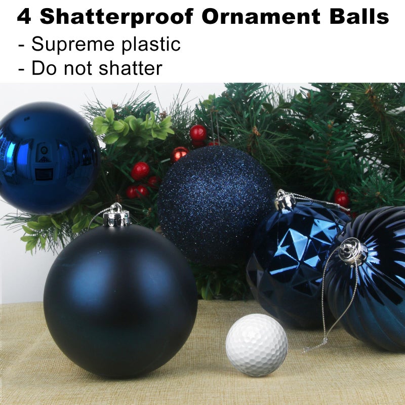 GameXcel Navy Blue 4.0"" Large Christmas Balls - Christmas Tree Decoration Ornaments Shatterproof Hanging Balls for Birthday Halloween Holiday Wedding Decorations Set of 4pcs - Image 3