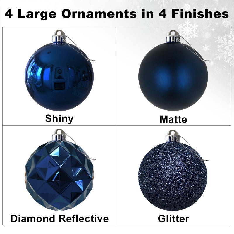 GameXcel Navy Blue 4.0"" Large Christmas Balls - Christmas Tree Decoration Ornaments Shatterproof Hanging Balls for Birthday Halloween Holiday Wedding Decorations Set of 4pcs - Image 2