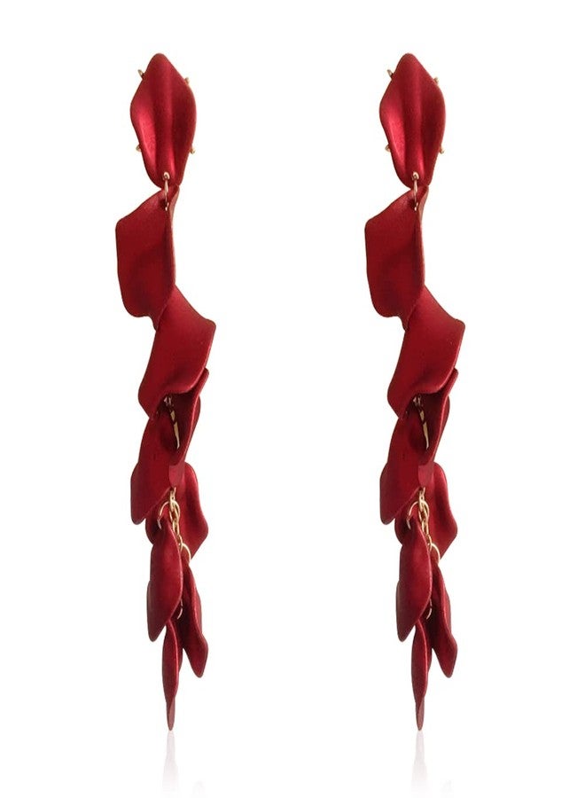 KVANU Handmade Lightweight Long Hanging Tassel Rose Flower Petal Dangle Drop Earrings Dainty Elegant Resin Hanging Floral Tassel Stud Earrings for Women Statement Holiday Summer Jewelry Gifts (Wine red) - Image 1