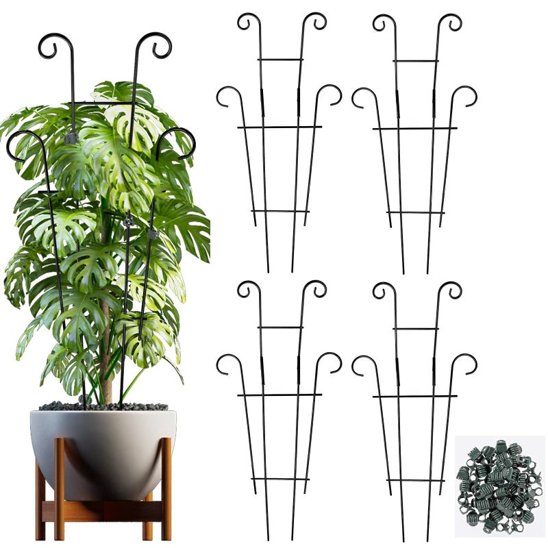 Dntorx 25.6 Inch Plant Trellis for Climbing Plants, 4 Pack Metal Garden Trellis for Potted Plants Indoor House Plant Climber Support Stakes with Plant Clips for Monstera Pothos Hoya Ivy Flower - Image 1