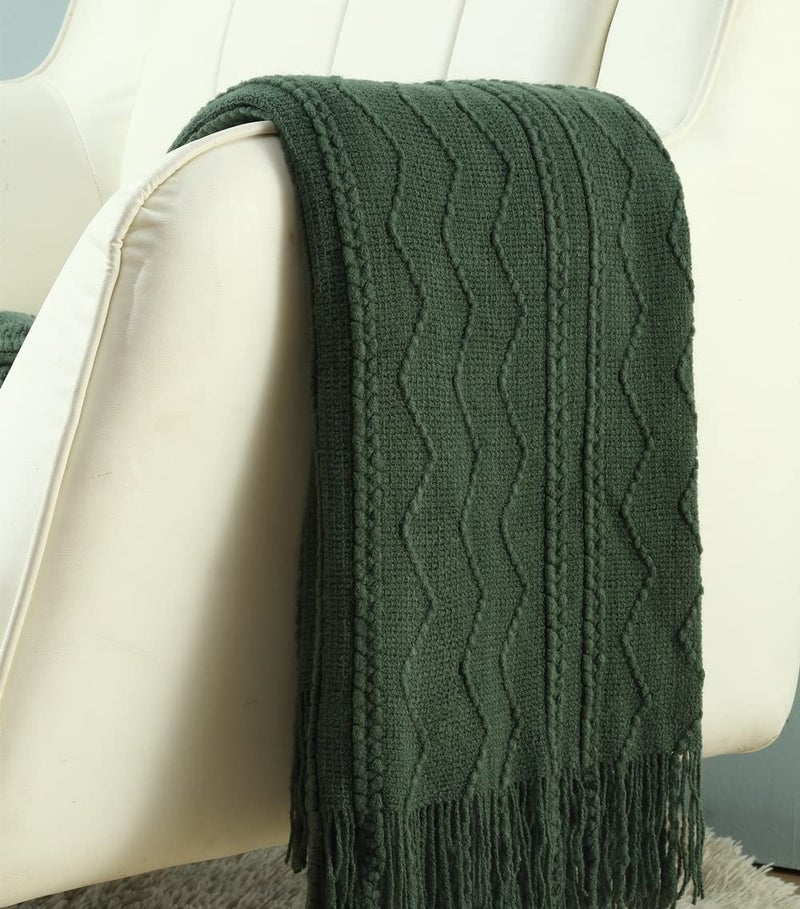 CREVENT Knitted Decorative Throw Blanket for Couch Sofa Chair Bed，Soft Warm Cozy Light Weight for Spring Summer (50''X60'' Forest Green Christmas Green) - Image 3