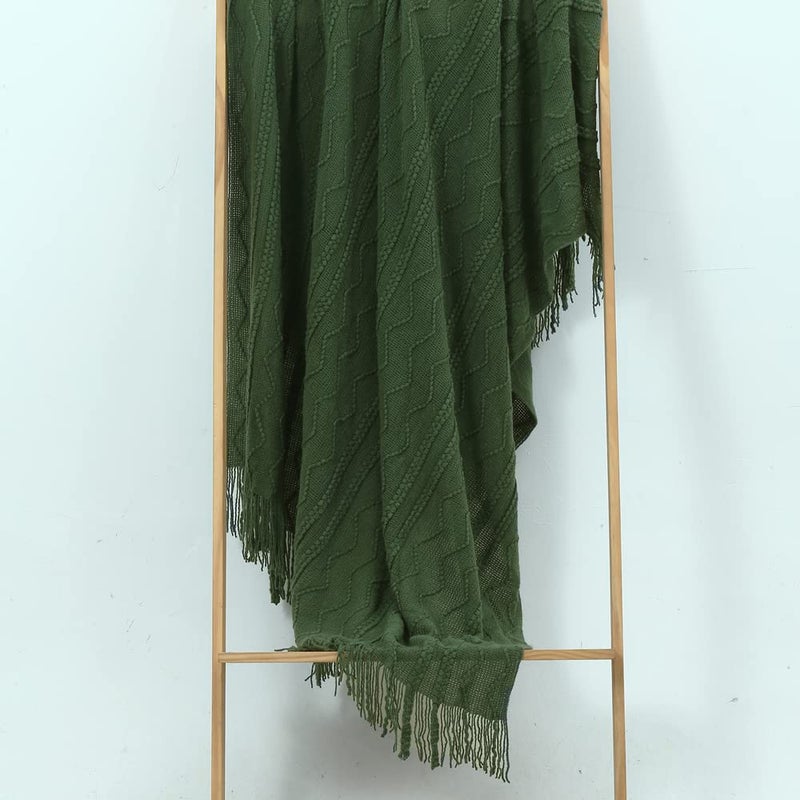 CREVENT Knitted Decorative Throw Blanket for Couch Sofa Chair Bed，Soft Warm Cozy Light Weight for Spring Summer (50''X60'' Forest Green Christmas Green) - Image 2