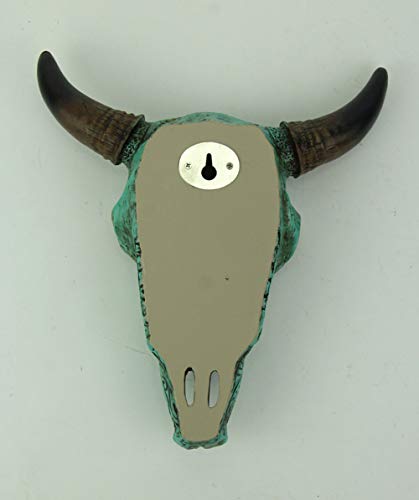 De Leon Collections DE LEON,Resin Turquoise Floral Tribal Carved Bull Skull Hanging Statue - Image 3