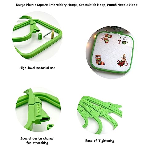 Nurge Green 4 Pcs Set Plastic Square Embroidery Hoop, Cross Stitch Hoops, Punch Needle Hoop (4 Pcs) - Image 4